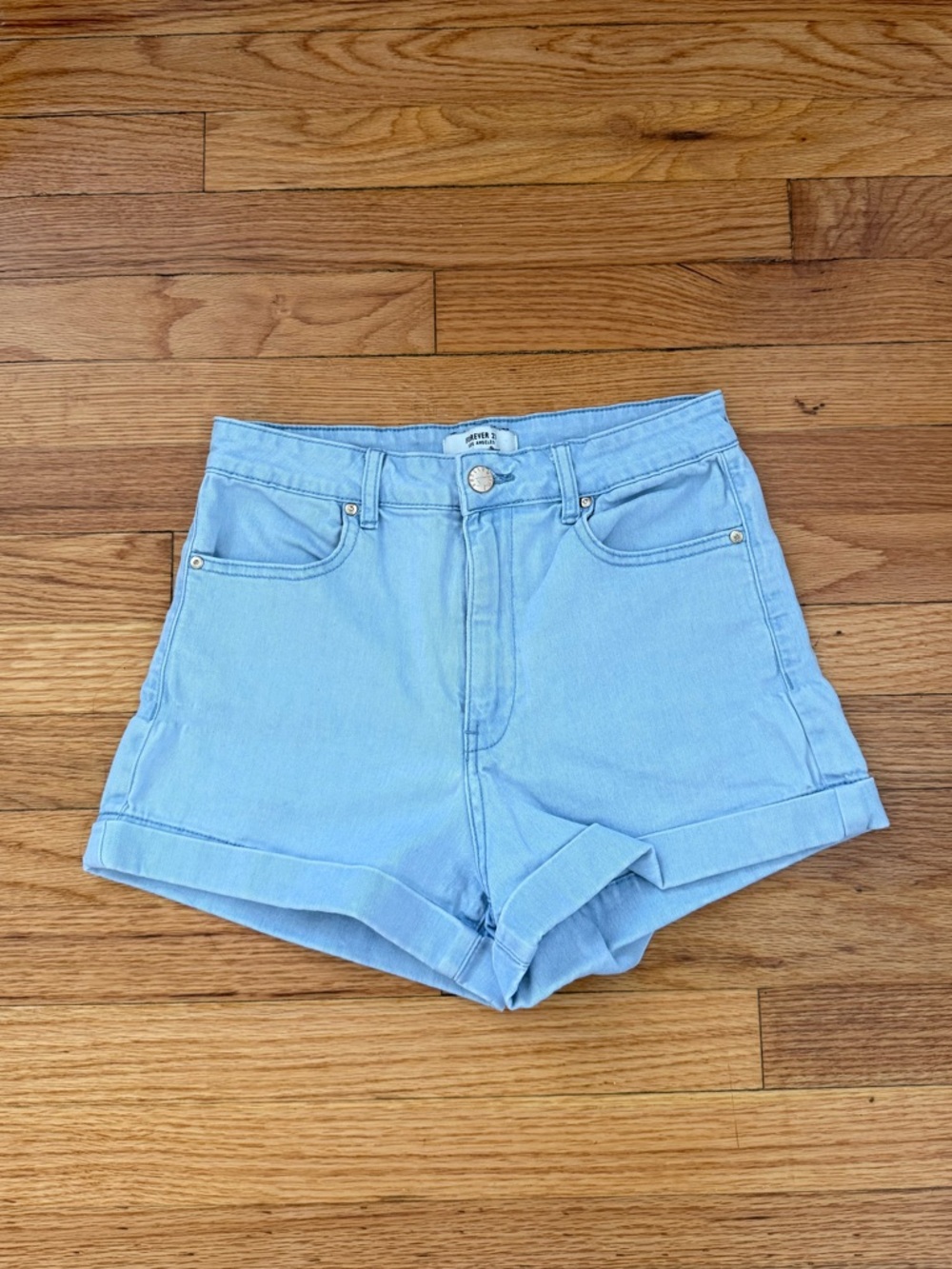Forever 21 Light Blue High-Rise Denim Shorts